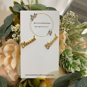 NWT 18K Gold Plated Stainless Steel Blessed Stud Earrings